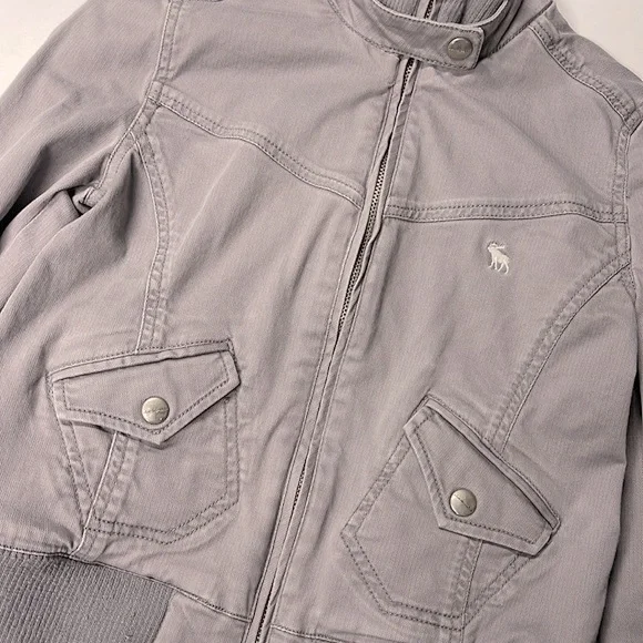 ABERCROMBIE AUTHENTIC VINTAGE GRAY COTTON BOMBER JUNIOR SIZE XL - Picture 8 of 10